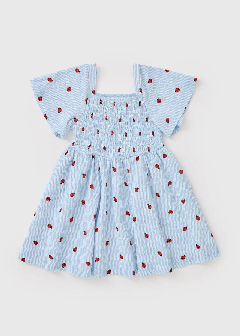 ماتلان Girls Blue Crinkle Ladybird Dress